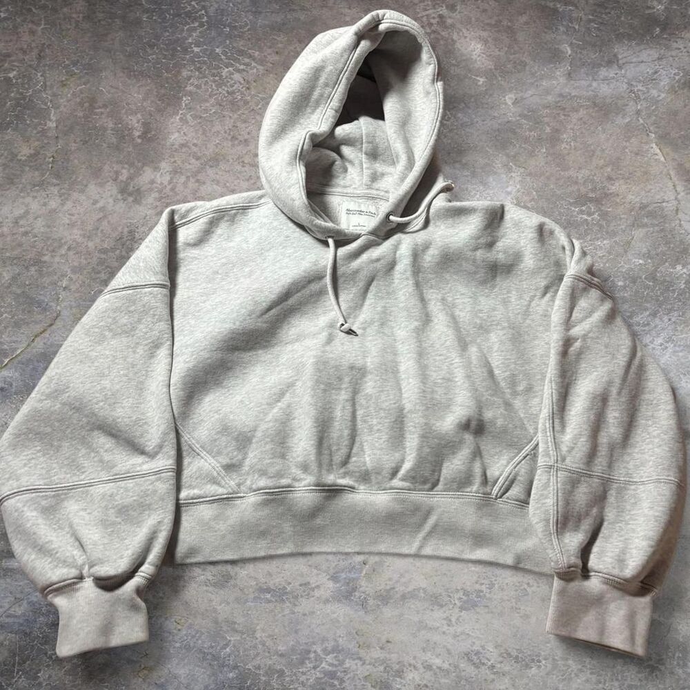 Abercrombie & Fitch Hoodie Women Gray L Soft AF Max Essentials Oversized Cropped